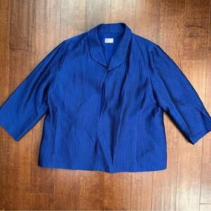 Chico’s Travelers Collection Textured Blue Black Striped Women's Jacket, Size XL